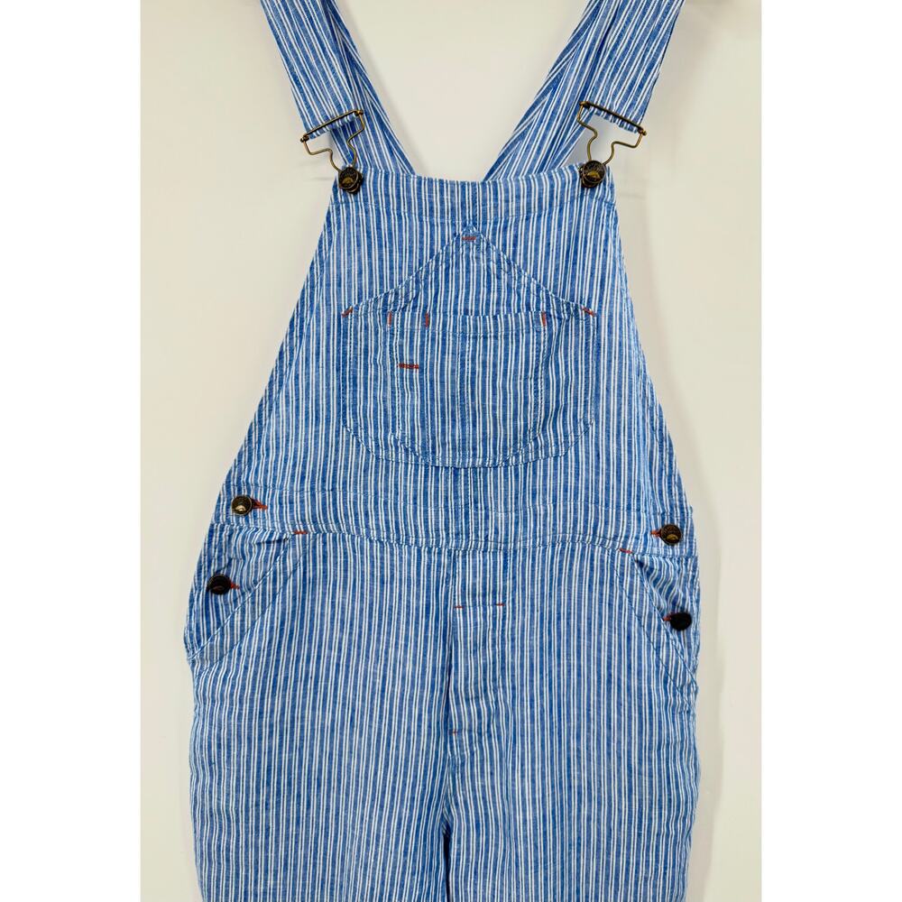 Faherty Blue Linen Mechanic Overalls Skyway Railroad Stripe Jumpsuit Small - Picture 5 of 11